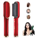 Piastra per capelli 2 in 1 Spazzola e arricciacapelli Piastra per capelli a ioni negativi Pettine per lo styling (rosso)