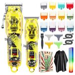 Set di tagliacapelli Testa di olio per il corpo trasparente Tosatrice elettrica per uomo Spingitore elettrico per la casa (forbici gialle)