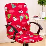 Coprisedia elasticizzato Coprisedile per sedia da computer con bracciolo da ufficio, taglia: M (Buon Natale rosso)