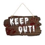 Cartello per porta di Halloween Decorazione per atmosfera horror della casa stregata, Stile: Tenere fuori le venature del legno imitazione