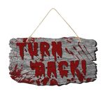 Cartello per porta di Halloween Decorazione per atmosfera horror della casa stregata, Stile: Gira indietro imitazione venatura del legno