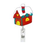 Fibbia con certificato girevole per bobina porta badge natalizia da 68 cm, stile: casa rossa