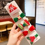 5 pezzi / set Set di forcine natalizie con fiocco di pupazzo di neve, clip a becco d'anatra, accessori per capelli carini per bambini, stile: cappello natalizio NO.4