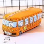 Astuccio per matite di cancelleria per studenti di autobus di cartone animato Scatola di cancelleria in tela di grande capacità (arancione)