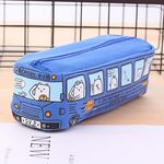 Astuccio per matite di cancelleria per studenti di autobus di cartone animato Scatola di cancelleria in tela di grande capacità (blu)