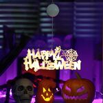 Forniture per decorazioni per feste con ciondolo pipistrello appeso Happy Halloween da 4,5 V (bianco caldo)