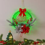 Ghirlanda di Natale, luci di illuminazione, decorazioni per porte, ornamenti con aghi di pino, vetrina (fiore rosso)