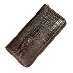 Portafoglio da uomo lungo da lavoro con motivo coccodrillo, pochette con più carte (caffè)