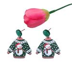 1 paio di orecchini natalizi in maglione, orecchini a forma di pupazzo di neve con alce carino, colore: verde pupazzo di neve