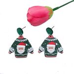 1 paio di orecchini natalizi in maglione, simpatici orecchini a bottone con pupazzo di neve alce, colore: verde vecchio