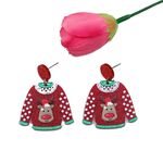 1 paio di orecchini natalizi in maglione, simpatici orecchini a bottone con pupazzo di neve alce, colore: rosso alce