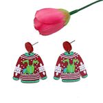 1 paio di orecchini natalizi in maglione, orecchini a forma di pupazzo di neve con alce carino, colore: confezione regalo rossa