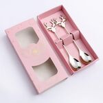 2 pezzi / pacco cucchiaio da dessert per caffè e caffè in acciaio inossidabile 304 con cervo, colore: argento + scatola rosa