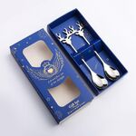 2 pezzi / pacco cucchiaio da dessert per caffè e caffè in acciaio inossidabile 304 con cervo, colore: argento + scatola blu