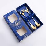 2 pezzi / pacco cucchiaio da dessert per caffè e caffè in acciaio inossidabile 304 con cervo, colore: oro + scatola blu