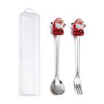 Set di forchette e cucchiai da dessert di Natale da 2 pezzi/pacco Stoviglie portatili a forma di simpatico cartone animato, Stile: Babbo Natale Argento