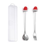 Set di forchette e cucchiai da dessert di Natale da 2 pezzi/pacco Stoviglie portatili a forma di cartone animato, Stile: Cappello di Natale Argento