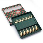 6 pezzi / pacco cucchiaio da dessert per caffè e caffè in acciaio inossidabile 304 con cervo, colore: oro + scatola verde