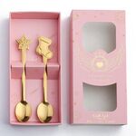 Set regalo da tavola natalizio con cucchiaio in acciaio inossidabile da 2 pezzi / confezione, colore: scatola rosa calzini dorati + stelle