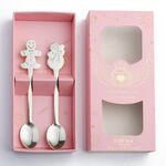 Set regalo da tavola con cucchiaio in acciaio inossidabile natalizio da 2 pezzi / confezione, colore: scatola rosa Pan di zenzero argento + pupazzo di neve