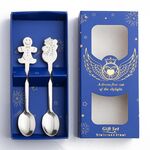 Set regalo da tavola con cucchiaio in acciaio inossidabile natalizio da 2 pezzi / confezione, colore: scatola blu, pan di zenzero argento + pupazzo di neve
