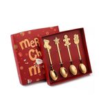Set regalo da tavola natalizio con cucchiaio in acciaio inossidabile da 4 pezzi / confezione, colore: scatola natalizia dorata