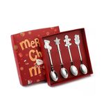 Set regalo da tavola natalizio con cucchiaio in acciaio inossidabile da 4 pezzi / confezione, colore: scatola natalizia argento