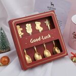 Set regalo di stoviglie per cucchiaio natalizio in acciaio inossidabile da 4 pezzi / confezione, colore: scatola rossa dorata