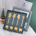 Set regalo da tavola natalizio con cucchiaio in acciaio inossidabile da 4 pezzi / confezione, colore: scatola verde dorato
