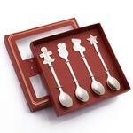 Set regalo da tavola natalizio con cucchiaio in acciaio inossidabile da 4 pezzi / confezione, colore: scatola rossa argento