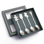 Set regalo da tavola natalizio con cucchiaio in acciaio inossidabile da 4 pezzi / confezione, colore: scatola verde argento