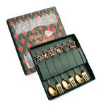 Set regalo di posate cucchiaio e forchetta natalizie da 6 pezzi/pacco, stile: 410 pentagramma+scatola verde