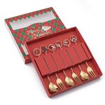 Set regalo di posate e posate natalizie in acciaio inossidabile da 6 pezzi/pacco, stile: 304 Circle+Red Box