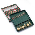 Set regalo di posate e posate natalizie in acciaio inossidabile da 6 pezzi/pacco, stile: 304 Circle+Green Box