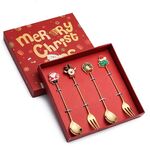 4 pezzi/pacco regalo di Natale cucchiaio forchetta da frutta per dessert e caffè, stile: A