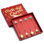 4 pezzi/pacco regalo di Natale cucchiaio forchetta da frutta per dessert e caffè, stile: D