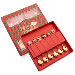 6 pezzi/pacco regalo di Natale cucchiaio forchetta da frutta per dessert e caffè, stile: cucchiaio (scatola rossa)