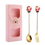 2 pezzi/pacco regalo di Natale cucchiaio forchetta da frutta per dessert e caffè, stile: anziani (scatola rosa)