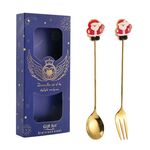 2 pezzi/pacco regalo di Natale cucchiaio forchetta da frutta per dessert e caffè, stile: anziani (scatola blu)