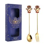 2 pezzi/pacco regalo di Natale cucchiaio forchetta da frutta per dessert e caffè, stile: alce (scatola blu)