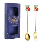 2 pezzi/pacco regalo di Natale cucchiaio forchetta da frutta per dessert e caffè, stile: calzini (scatola blu)