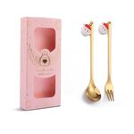 Confezione da 2 cucchiai natalizi, forchetta da frutta, con posate pendenti, stile: Anziani (scatola rosa)