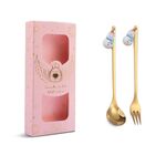 Confezione da 2 cucchiai natalizi, forchetta da frutta, con posate pendenti, stile: pupazzo di neve (scatola rosa)