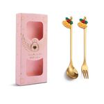 Confezione da 2 cucchiai natalizi, forchetta da frutta, con posate pendenti, stile: campana (scatola rosa)