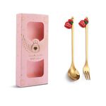 Confezione da 2 cucchiai natalizi, forchetta da frutta, con posate pendenti, stile: Fubuka (scatola rosa)