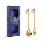 Confezione da 2 cucchiai natalizi, forchetta da frutta, con posate pendenti, stile: Anziani (scatola blu)
