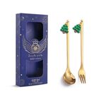 2 pezzi/pacco Natale cucchiaio forchetta da frutta con posate pendenti, stile: albero (scatola blu)
