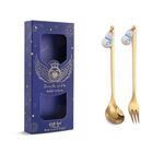 Confezione da 2 cucchiai natalizi, forchetta da frutta, con posate pendenti, stile: pupazzo di neve (scatola blu)