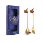 Confezione da 2 cucchiai natalizi, forchetta da frutta, con posate pendenti, stile: alce (scatola blu)