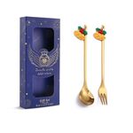 2 pezzi/pacco Natale cucchiaio forchetta da frutta con posate pendenti, stile: campana (scatola blu)